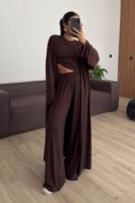 Rumi Üç Parça Modal Kumaş Takım Kahverengi