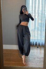 Divya Bandana Detaylı Crop Eşofman Takım Antrasit