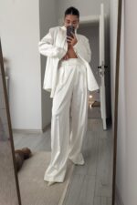 Pinterest Şallı Saten Takım Beyaz - Görsel 4