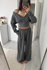 İçi Dantel Bralet Eşofman Takım Antrasit - Görsel 3