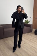 Pelerinli Parçalı Blazer Takım Siyah