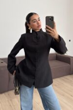 Vatkalı Mandarin Ceket Siyah