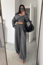 İçi Dantel Bralet Eşofman Takım Antrasit