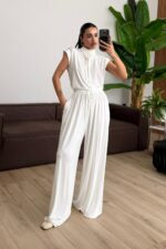 Merlin Bağlamalı Crop Pantolon Takım Ekru