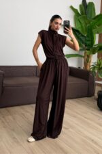 Merlin Bağlamalı Crop Pantolon Takım Kahverengi