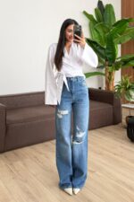 Poco Dizleri Yırtık Mavi Jean