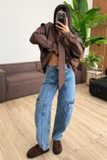 Verev Dikişli Kargo Cepli Mavi Jean - Görsel 2