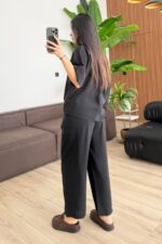 Tensel Kumaş Tişört Pantolon Takım Siyah - Görsel 4