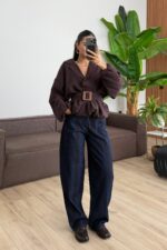 Kahve Çizgili Ballon Jean