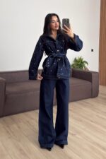 Zımbalı Denim Gömlek Pantolon Takım Lacivert