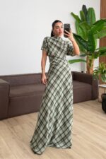 Petunya Ekoseli Crop Etek Takım Yeşil