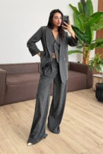 Çizgili Üçlü Takım Antrasit