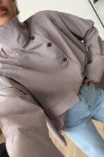 Tasarım Dik Yaka Gömlek Kahverengi - Görsel 2