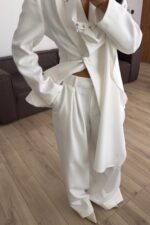 Aksesuar Şallı Ceket Pantolon Takım Ekru - Görsel 3