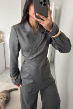 Bağlamalı Çizgili Ceket Pantolon Takım Antrasit - Görsel 3