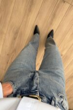 Paçası Kesik Straight Mavi Eskitme Jean - Görsel 2