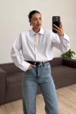 Gizli Düğmeli Vatkalı Gömlek Beyaz