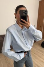 Gizli Düğmeli Vatkalı Gömlek Mavi - Görsel 2