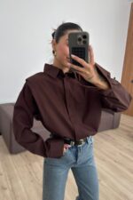 Gizli Düğmeli Vatkalı Gömlek Kahverengi - Görsel 2