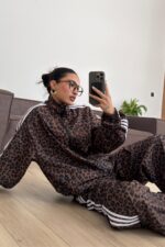 Yanları Şeritli Leopar Takım Kahverengi - Görsel 2