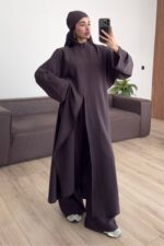 Tasarım Tunik Şallı Takım Kahverengi