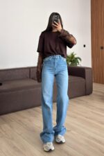 Paçası Kesik Wide Leg Orta Mavi Jean