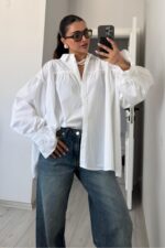 Oversize Balon Kol Gömlek Beyaz