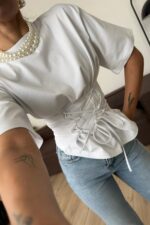 Önü Bağlamalı Tişört Beyaz - Görsel 2