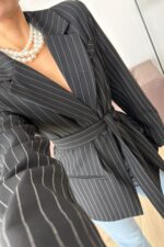 Çizgili Blazer Ceket Siyah - Görsel 2