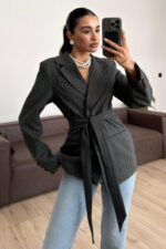 Çizgili Blazer Ceket Antrasit