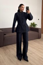 Dikişli Çımalı Pantolon Denim Takım Lacivert