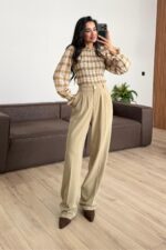 Bou Pileli Palazzo Pantolon Adaçayı yeşil