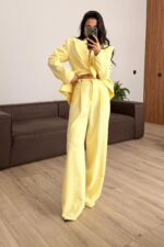 Rosa Pileli Palazzo Pantolon Sarı