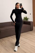 Parmak Geçirmeli Soft Touch Elbise Siyah