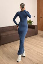 Parmak Geçirmeli Soft Touch Elbise Lacivert