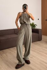 Omuzdan Bağlamalı Halter Yaka Takım Haki