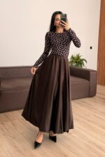 Saten Balon Etek Kahverengi