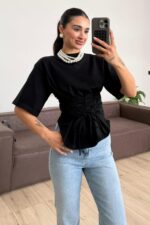 Önü Bağlamalı Tişört Siyah