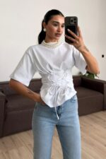 Önü Bağlamalı Tişört Beyaz