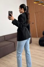Çizgili Blazer Ceket Siyah - Görsel 3