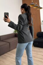 Çizgili Blazer Ceket Antrasit - Görsel 3