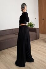 Apoline Üçgen Kesim Crop Pantolon Takım Siyah - Görsel 3