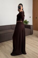 Apoline Üçgen Kesim Crop Pantolon Takım Kahverengi - Görsel 4