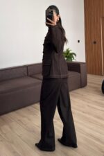 Dikişli Çımalı Pantolon Denim Takım Kahverengi - Görsel 4