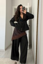 Dantelli Asimetrik Etek Kahverengi