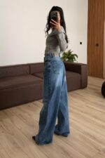 Shely Geniş Paça Mavi Jean - Görsel 4