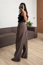 Pileli İçten Pervazlı Pantolon Kahveı - Görsel 3