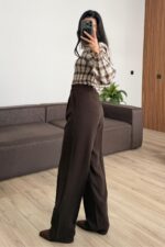 Bou Pileli Palazzo Pantolon Kahverengi - Görsel 4