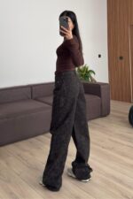 Çiçek Desenli Geniş Paça Kahve Jean - Görsel 4