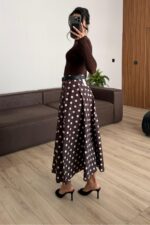 Puantiyeli Midi Boy Etek Kahverengi - Görsel 3